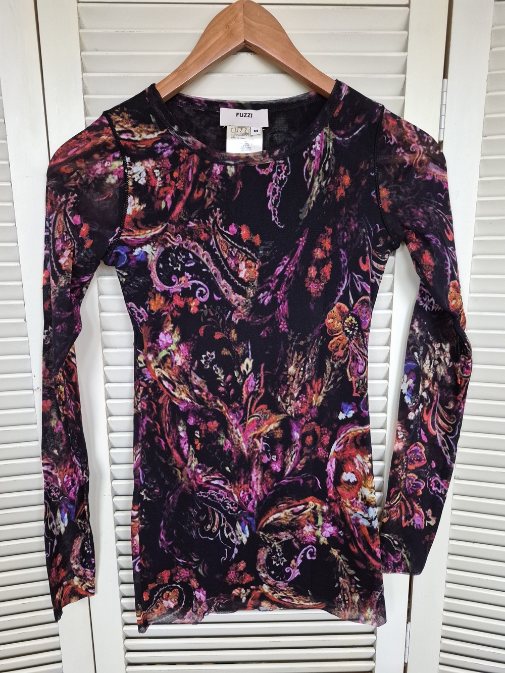 Vintage Y2K Rare Fuzzi Mesh Paisley Print Long Sleeve Made In Italy Size Medium